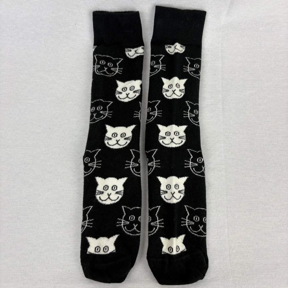 Happy Socks Cat Face Socks Black & White Size 6-9 Shoe‎ Organic Cotton Funky
